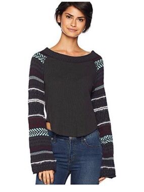 Free People Fairground thermal Bell Sleeves Sweater gray medium